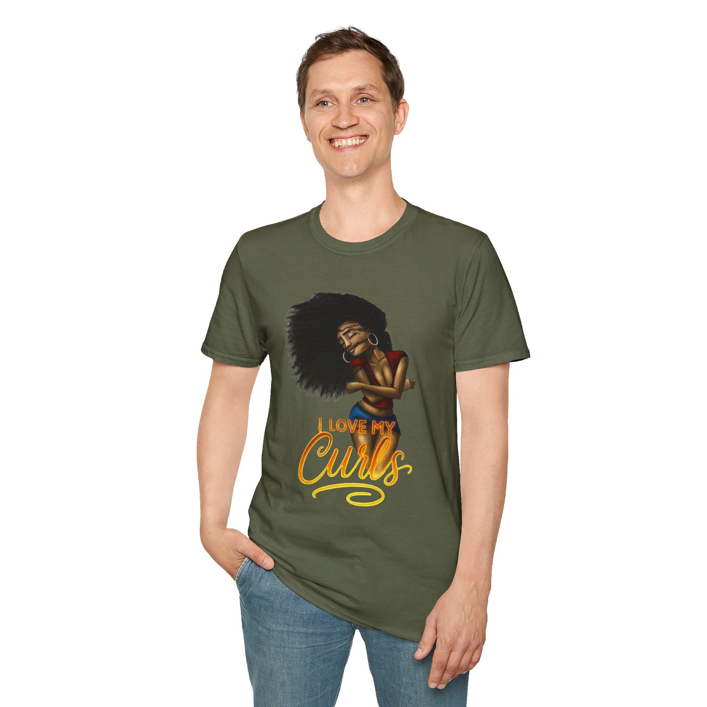 "I Love My Curls" Military Green T-Shirt