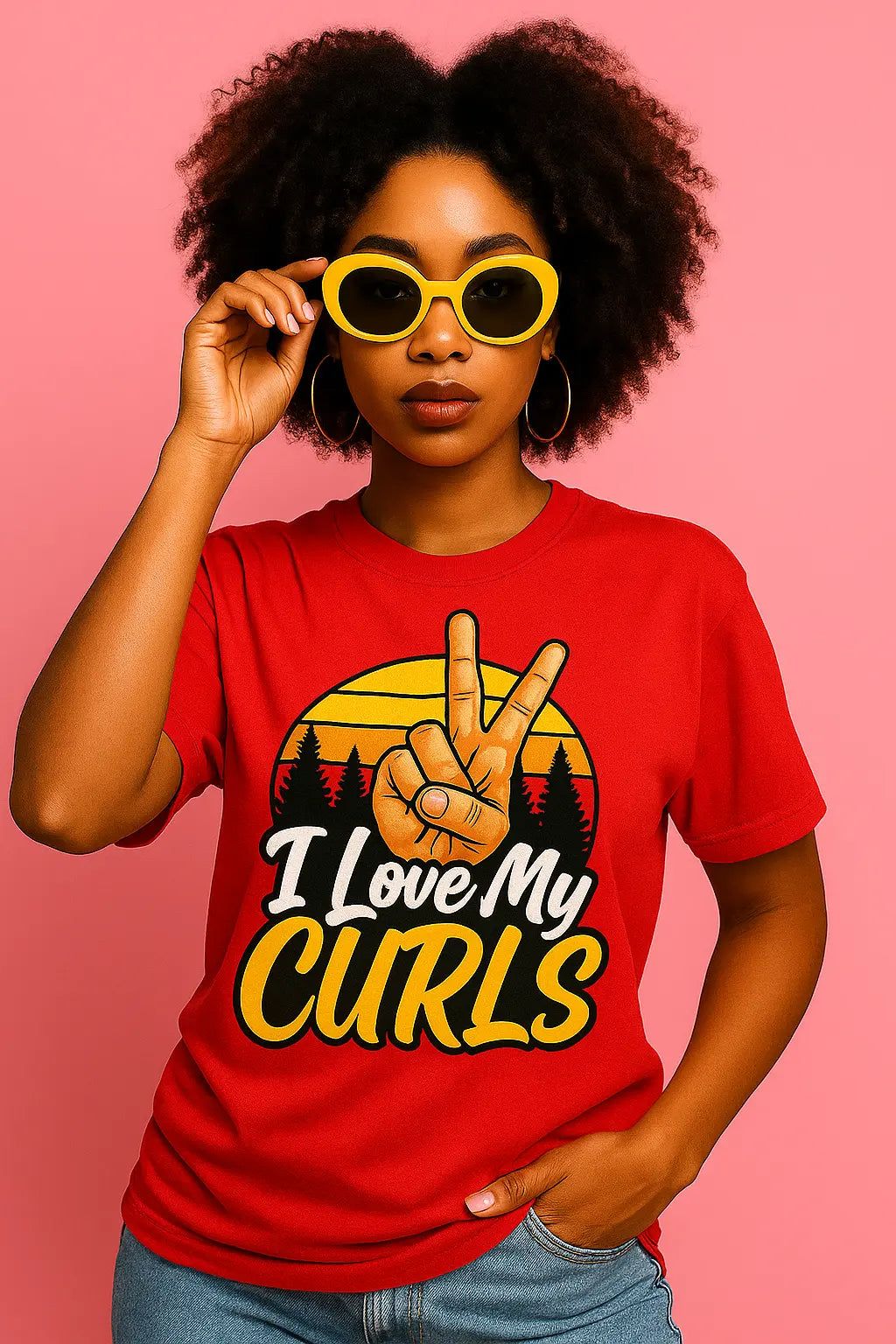 I Love My Curls Art Tee – Red T-Shirt with Bold Red Graphic | Curly Hair Empowerment Urban Style