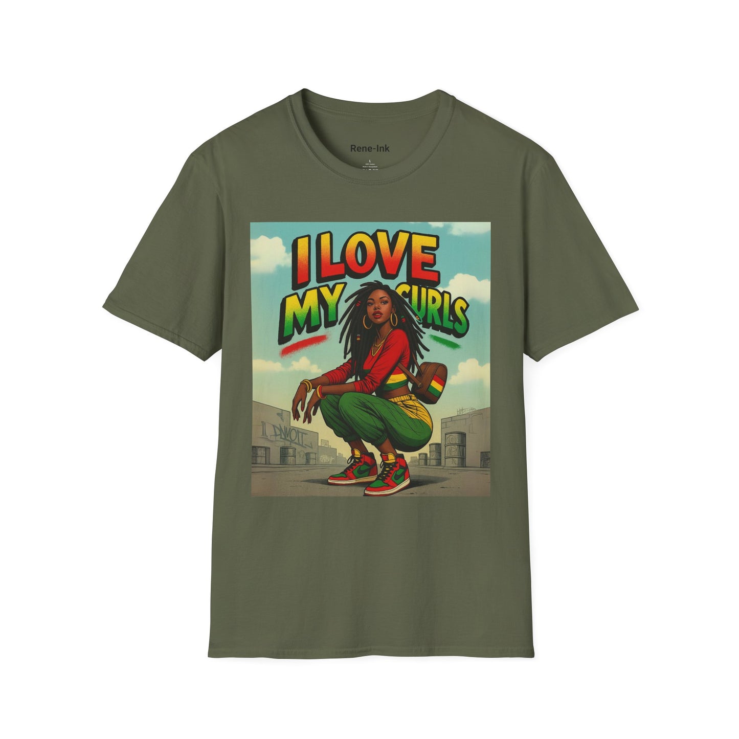 "I Love My Curls" Military Green Graphic T-Shirt