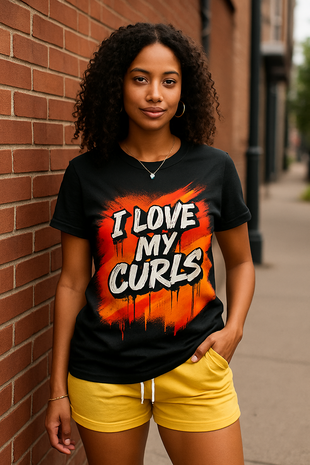 I Love My Curls Art Tee – Black T-Shirt with Bold Red Graphic | Curly Hair Empowerment Urban Style