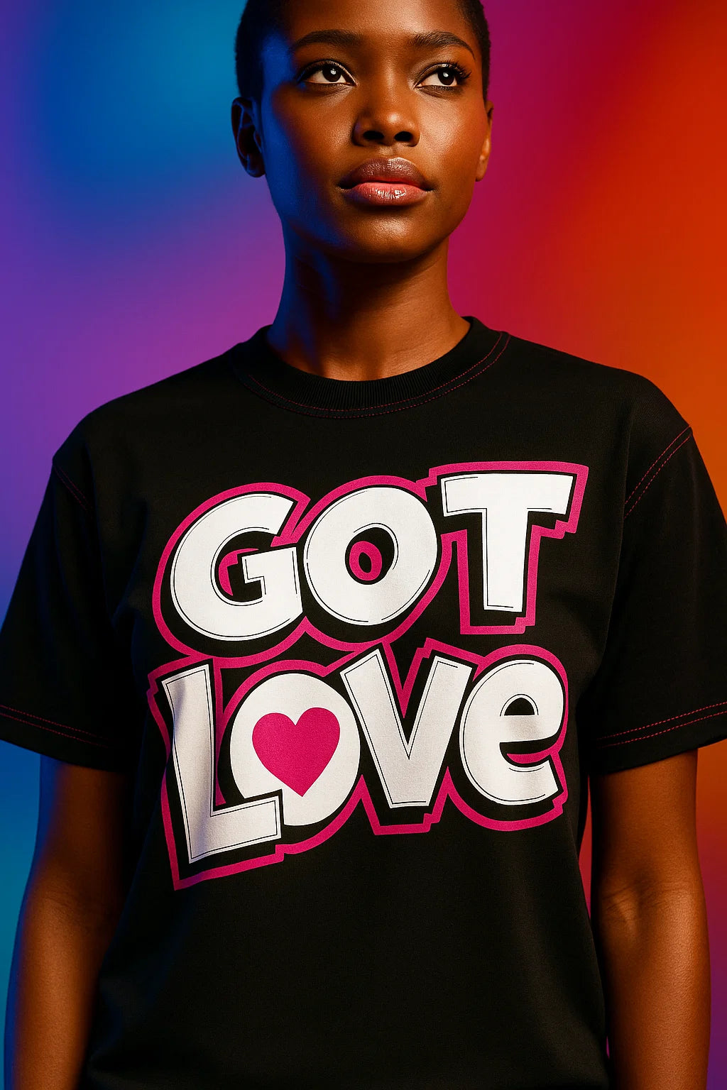 GOT LOVE Graphic T-Shirt – Black Retro Statement Tee | Bold Pink Heart Typography