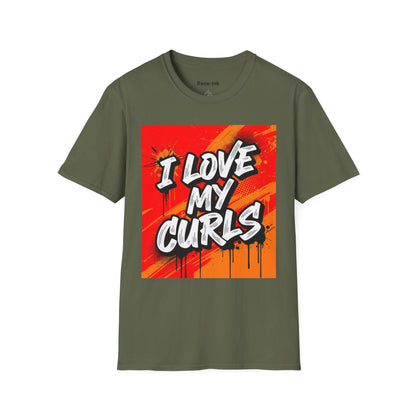 "I Love My Curls" Military Green Graphic T-Shirt