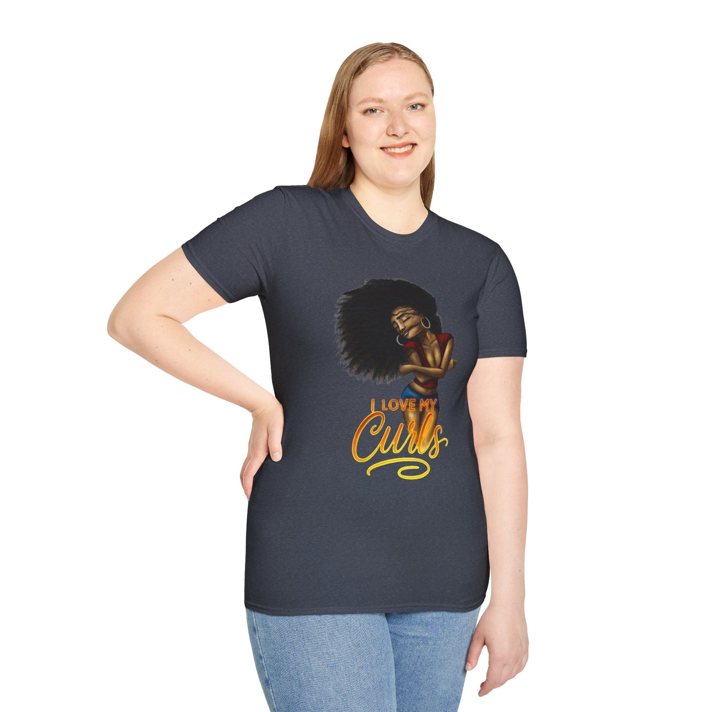 "I Love My Curls" Heather Navy T-Shirt