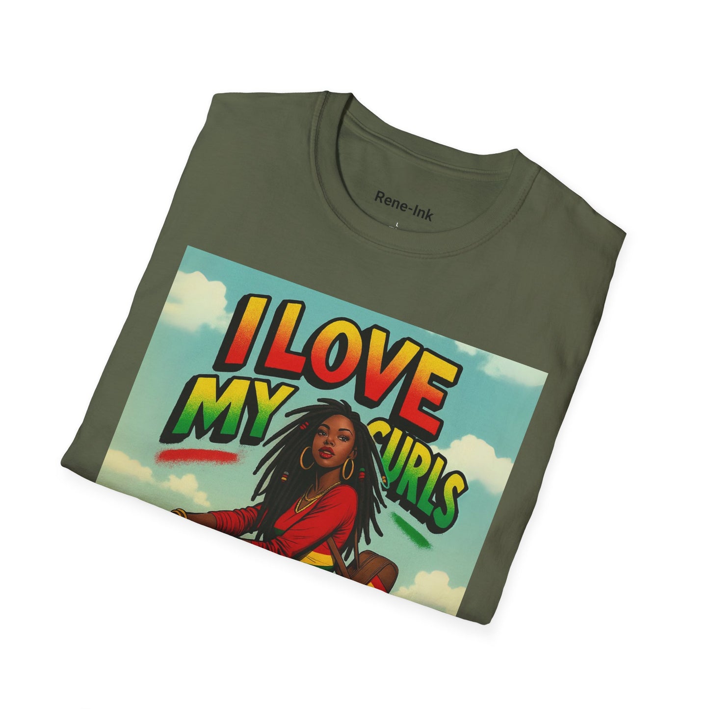 "I Love My Curls" Military Green Graphic T-Shirt