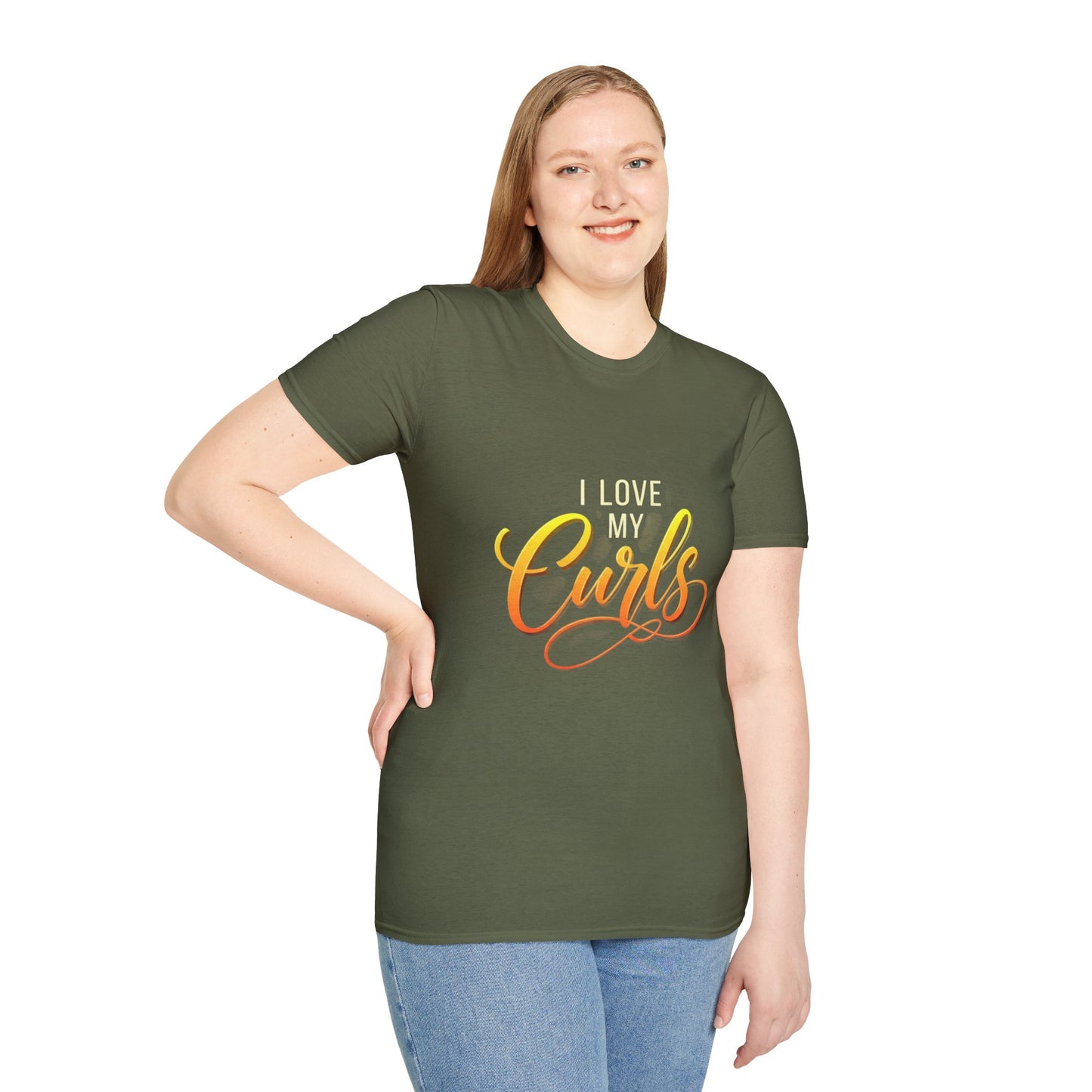"I Love My Curls" Military Green T-Shirt