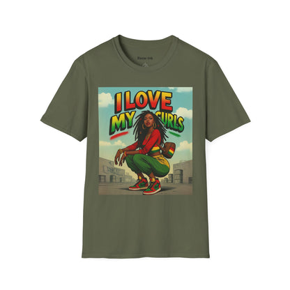 "I Love My Curls" Military Green Graphic T-Shirt