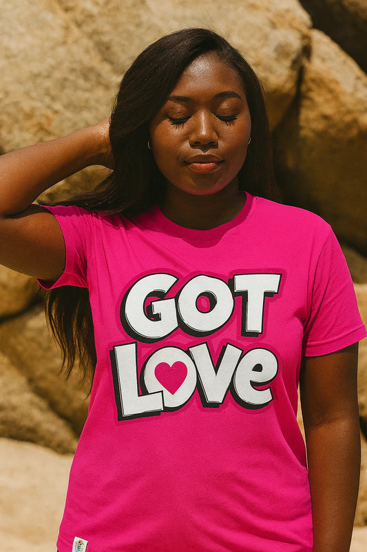 GOT LOVE Hot Pink Bubble Letter Graphic Tee – Bold Heart Typography | Rene Ink