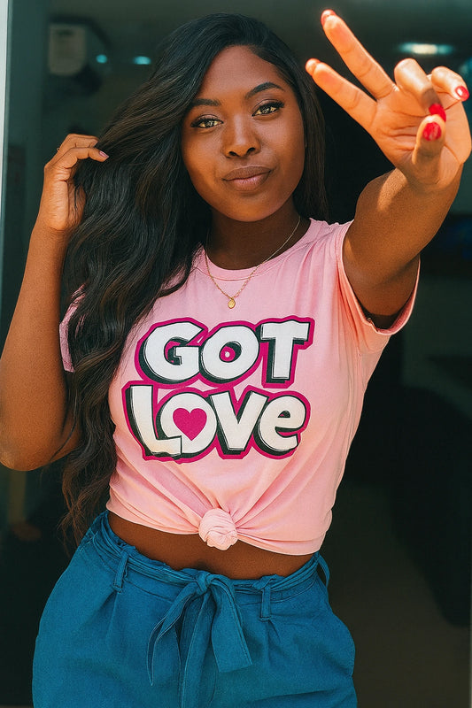 GOT LOVE Light Pink Bubble Letter Graphic Tee – Bold Heart Typography | Rene Ink